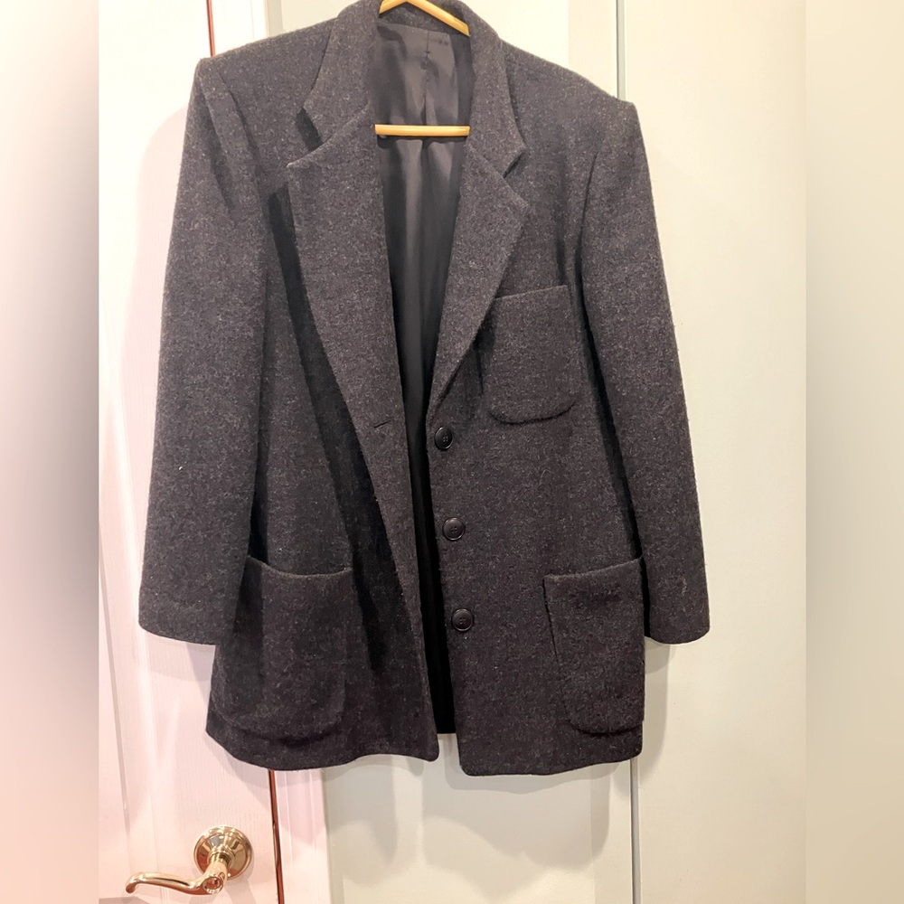 Woman’s Dark Charcoal Wool Blazer - Classic Single-Breasted Jacket